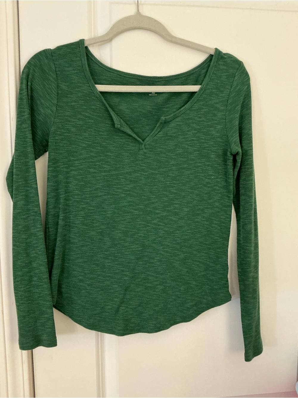 🔥 GapBody Forest Green Ribbed Knit Split Neck Long Sleeve Top - Women's Size XS